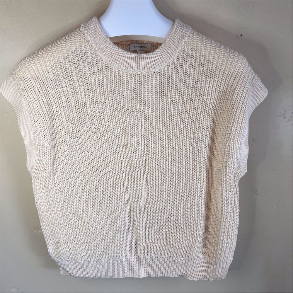 Nordstrom Women's XS Relaxed Fit Yellow Knitted Sweater Vest Casual Fall Wear